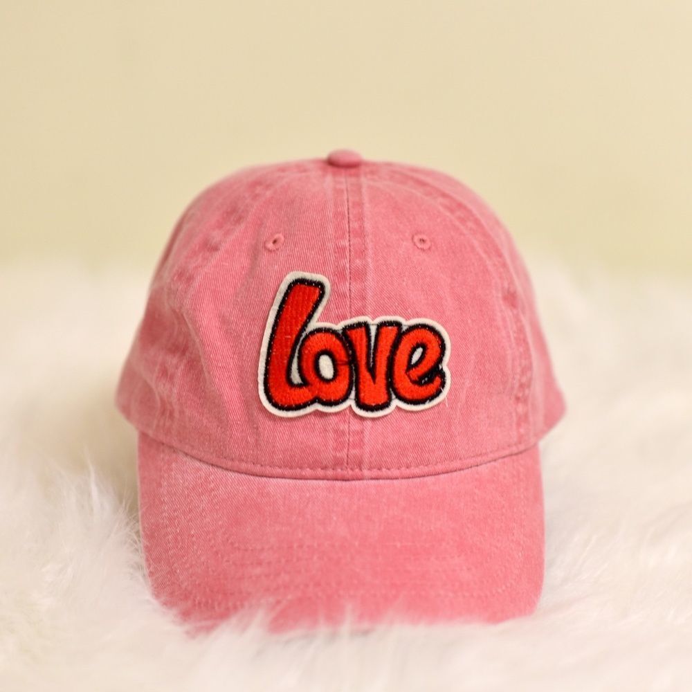 Washed Blush Pink Baseball Hat W/ Love Patch - Picture 2 of 5